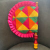 Pink Satin Frill Phulkari Embroidery Pakhi Jaago Hand Fan2