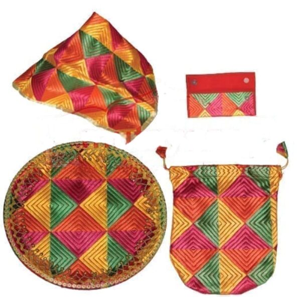 Set Of Thaal, Rumal, Thali & Lifafa With Phulkari Work Image