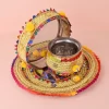 11 Pc Golden Dori Work Karwa Chauth Karva Chauth Thali Set With Cover 2