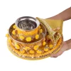 11 Pc Yellow Pompom Karwa Chauth Karva Chauth Thali Set With Cover 10