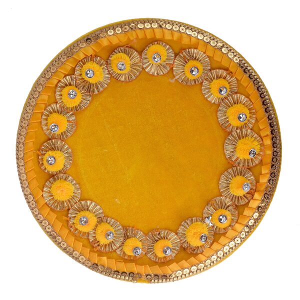 11 Pc Yellow Pompom Karwa Chauth Karva Chauth Thali Set With Cover 11