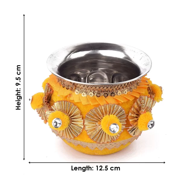 11 Pc Yellow Pompom Karwa Chauth Karva Chauth Thali Set With Cover 8